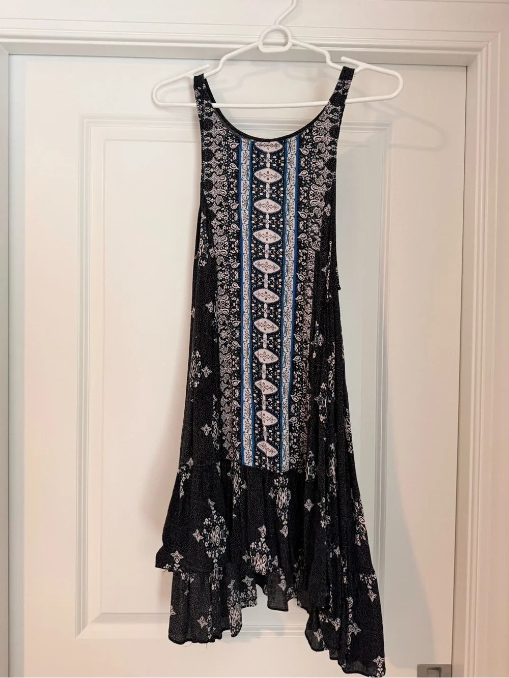 Free People Into You Black Blue Geometric Asymmetrical Slip Mini Dress